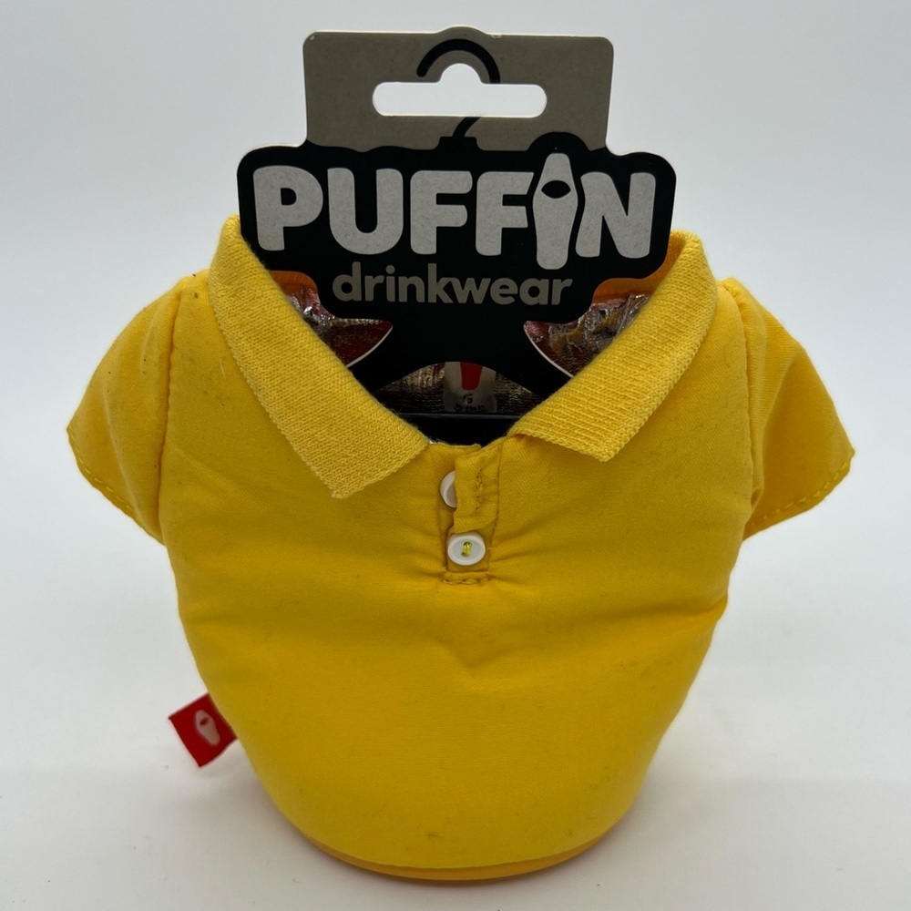 Puffin Drinkware Coolers Yellow Polo Shirt Can Bottle Drink Insulated Coozie